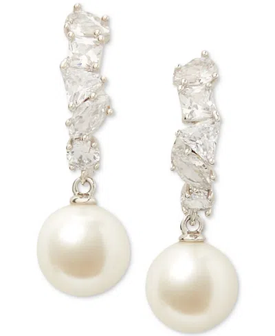 Kate Spade Silver-tone Cubic Zirconia & Imitation Pearl Drop Earrings In Clear,silv
