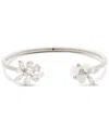Kate Spade Silver-tone Cubic Zirconia & Imitation Pearl Flower Flex Cuff Bracelet In Cream,silv