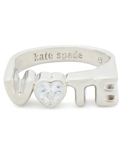 Kate Spade Silver-tone Cubic Zirconia Heart Vote Signet Ring In Clear,silv