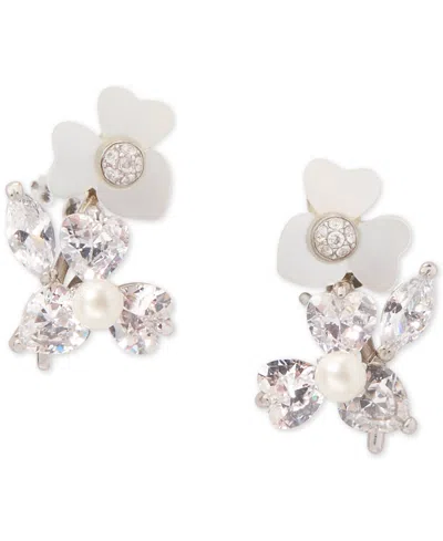 Kate Spade Silver-tone Cubic Zirconia, Imitation Pearl & Mother-of-pearl Flower Stud Earrings In Cream,silv
