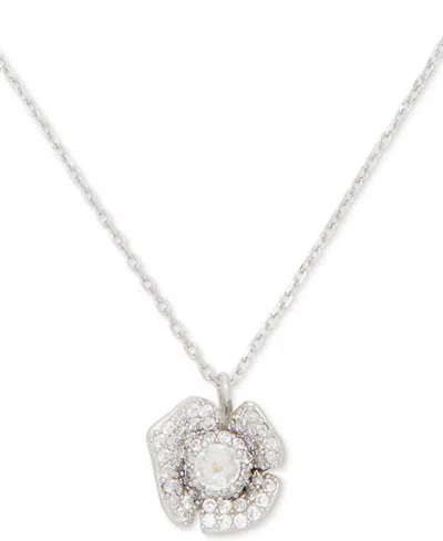 Kate Spade Silver-tone Cubic Zirconia Poppy Mini Pendant Necklace, 16"+ 3" Extender In Clear,silv