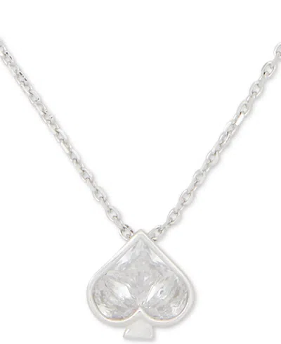 Kate Spade Silver-tone Cubic Zirconia Spade Mini Pendant Necklace, 16"+ 3" Extender In Clear,silv