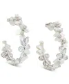 Kate Spade Silver-tone Medium Cubic Zirconia, Imitation Pearl & Mother-of-pearl Flower C-hoop Earrings, 1.63" In Cream,silv