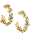Kate Spade Silver-tone Medium Cubic Zirconia, Imitation Pearl & Mother-of-pearl Flower C-hoop Earrings, 1.63" In Green.