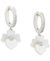 Kate Spade Silver-tone Pave & Mother-of-pearl Flower Charm Hoop Earrings In Cream,silv