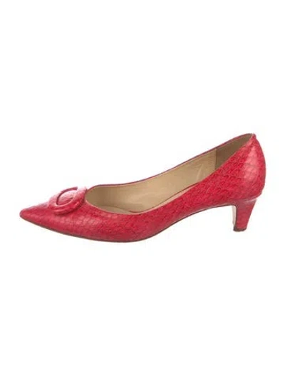 Pre-owned Kate Spade Simon Embossed Leather Pumps In Red