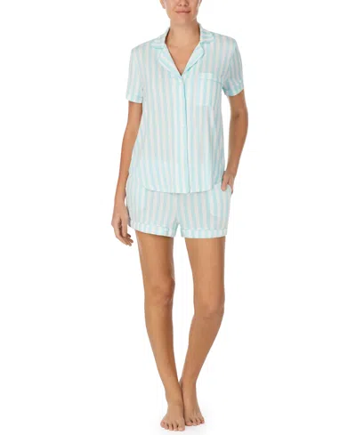 Kate Spade Sleepwear Short Sleeve Modal Jersey Notch Collar Boxer Pj Set In Blue