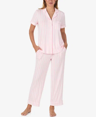 Kate Spade Sleepwear Short Sleeve Modal Jersey Notch Collar Crop Pj Set In Pink