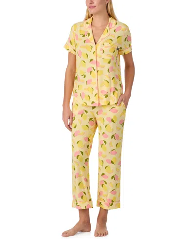 Kate Spade Sleepwear Short Sleeve Modal Jersey Notch Collar Cropped Pj Set In Yellow