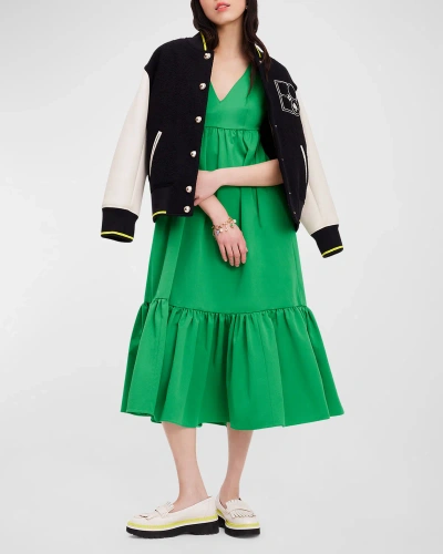 Kate Spade Sleeveless Tiered Faille Midi Dress In Vert De Terre