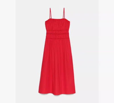 Kate Spade Smocked Strapless Midi Dress In Red