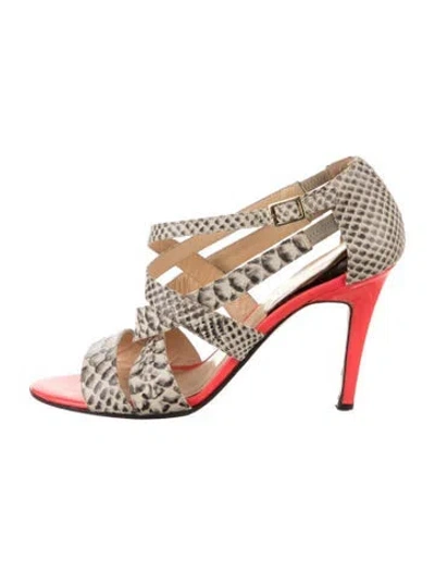 Pre-owned Kate Spade Snakeskin Animal Print Sandals In Neutral