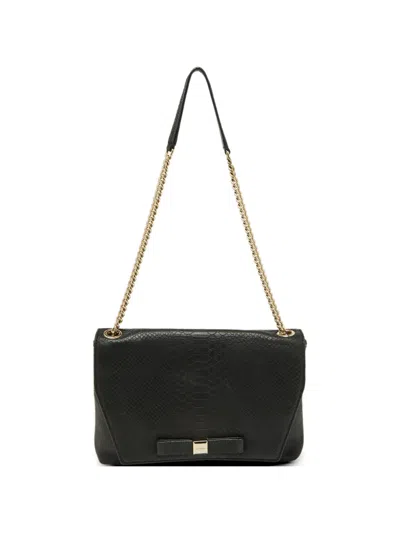 Pre-owned Kate Spade Snakeskin-embossed Flap Shoulder Bag In Black