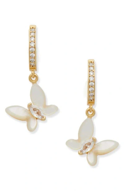 Kate Spade New York Social Butterfly Huggie Hoop Earrings In Cream/gold