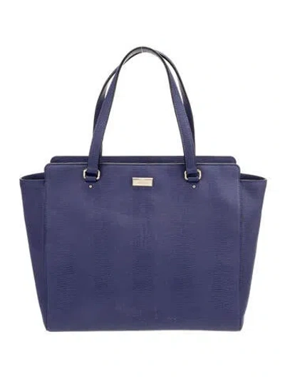 Pre-owned Kate Spade Solid Embossed Leather Tote Bag In Purple