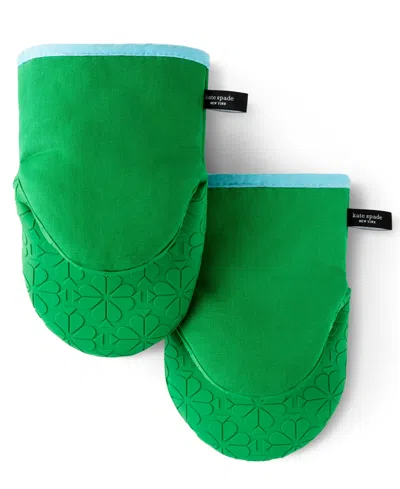 Kate Spade Spade Flower Soft Silicone Mini Mitt Set, 5.5" X 8" In Green