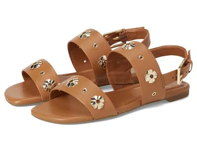 Kate Spade Spade Flower Stud Pebbled Leather Flat Sandals In Brown