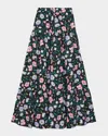 Kate Spade Spring Bouquet Tiered Maxi Skirt In Black