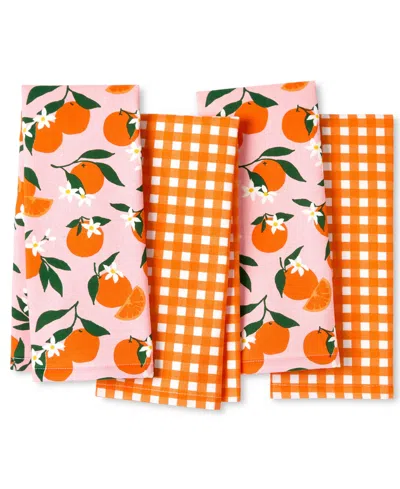 Kate Spade Squeeze The Day And Spring Gingham Kitchen Towel 4-pack In Orange