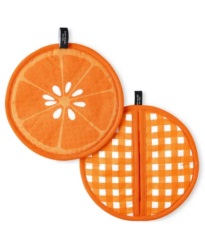 Kate Spade Squeeze The Day And Spring Gingham Pot Holder 2-pack In Orange