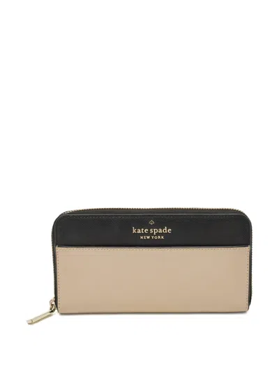 Pre-owned Kate Spade Staci Leather Zip Wallet In Neutrals