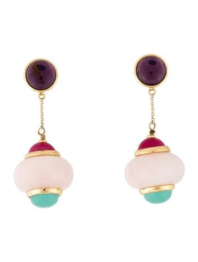 Pre-owned Kate Spade Stone & Resin Confection Linear Drop Earrings In Blue/pink