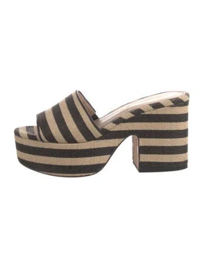 Pre-owned Kate Spade Straw Striped Mules In Neutrals