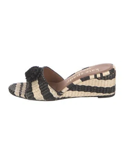 Pre-owned Kate Spade Straw Striped Slides In Black/neutrals
