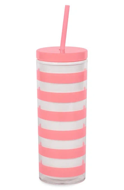 Kate Spade Stripe Tumbler With Straw In Coral