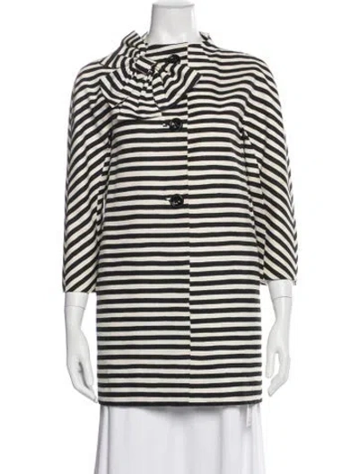 Pre-owned Kate Spade Striped Coat In Black