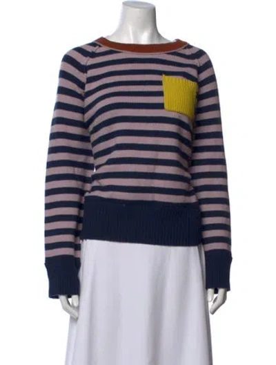 Pre-owned Kate Spade Striped Crew Neck Sweater In Purple