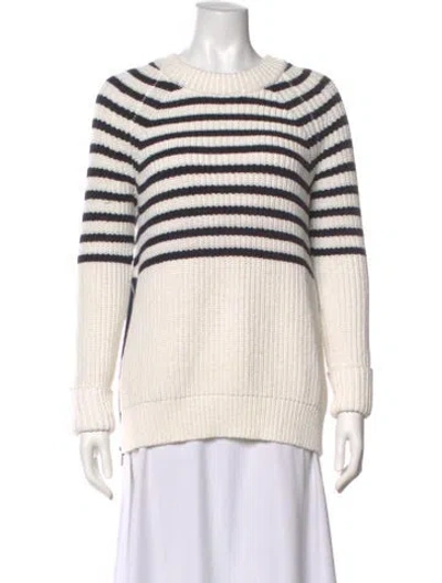 Pre-owned Kate Spade Striped Crew Neck Sweater In White