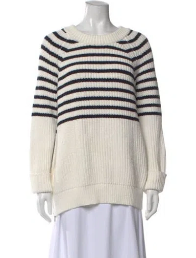 Pre-owned Kate Spade Striped Crew Neck Sweater In White