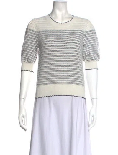 Pre-owned Kate Spade Striped Crew Neck Sweater In White