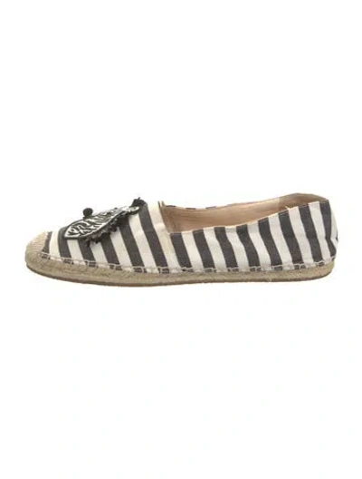 Pre-owned Kate Spade Striped Crystal Embellishments Espadrilles In Neutral