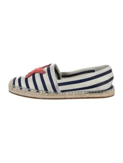 Pre-owned Kate Spade Striped Crystal Embellishments Espadrilles In White