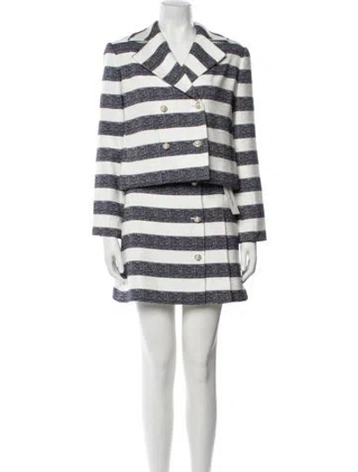 Pre-owned Kate Spade Striped Crystal Embellishments Skirt Suit W/ Tags In White