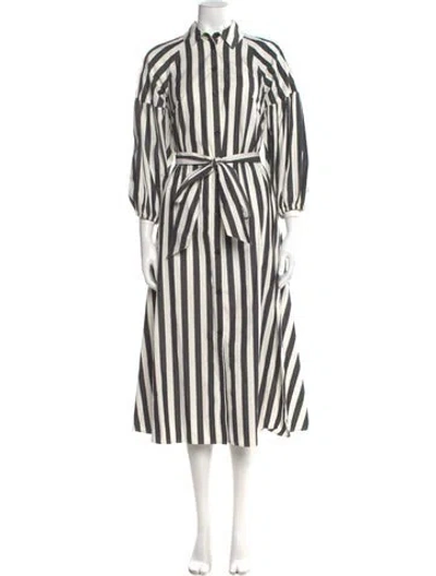 Pre-owned Kate Spade Striped Midi Length Dress In White