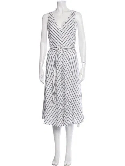 Pre-owned Kate Spade Striped Midi Length Dress In White