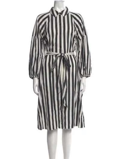 Pre-owned Kate Spade Striped Midi Length Dress In White