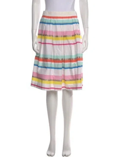 Pre-owned Kate Spade Striped Midi Length Skirt In White