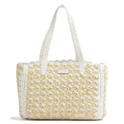 Kate Spade Striped Raffia Tote Hand Bag In White