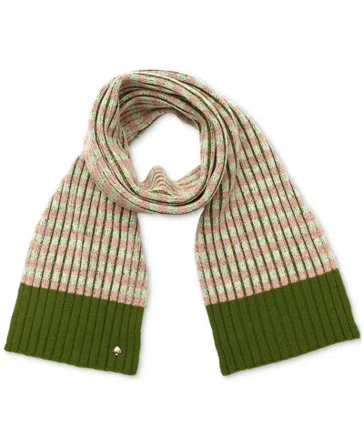 Kate Spade Striped Ribbed Scarf In Green
