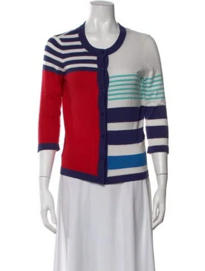 Pre-owned Kate Spade Striped Scoop Neck Sweater In White