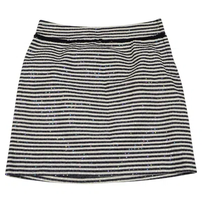 Pre-owned Kate Spade Striped Sequined Skirt In Black And White Silk
