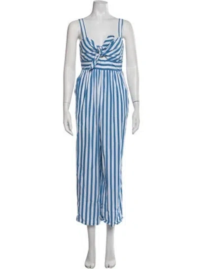 Pre-owned Kate Spade Striped V-neck Jumpsuit In Blue/white