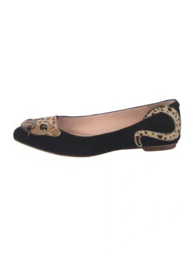 Pre-owned Kate Spade Suede Animal Print Ballet Flats In Black