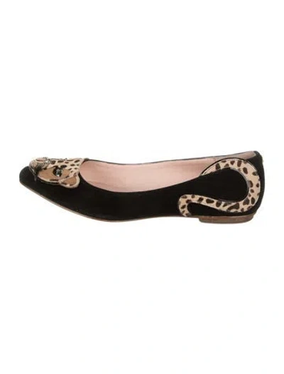 Pre-owned Kate Spade Suede Animal Print Ballet Flats In Black