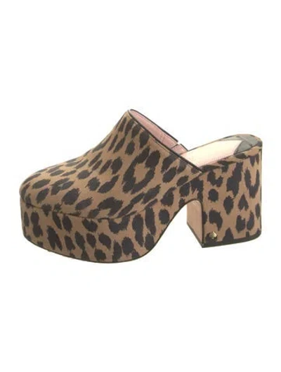 Pre-owned Kate Spade Suede Animal Print Mules In Brown
