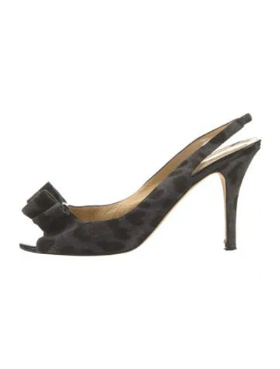 Pre-owned Kate Spade Suede Animal Print Slingback Pumps In Black